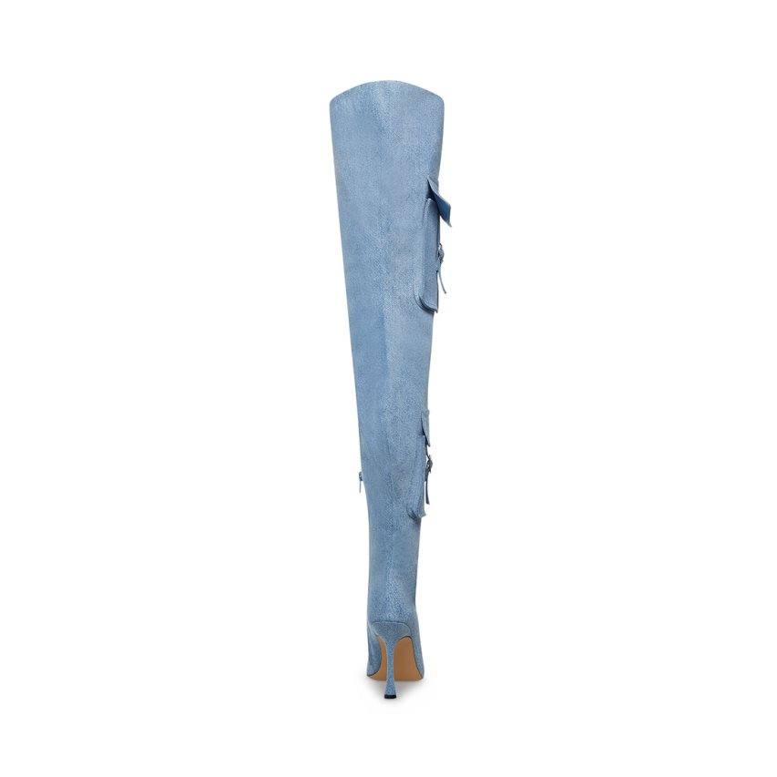 Blue Steve Madden Brittany Denim Fabric Women's Knee-high Boots | PH 6185SAF